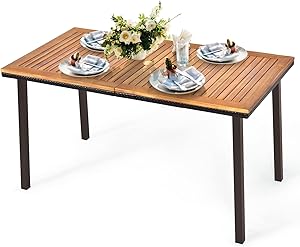 Acacia Outdoor Dining Table with Umbrella Hole - Komfotteu