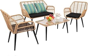 Alightup Outdoor Wicker 4-Piece Set with Glass Table