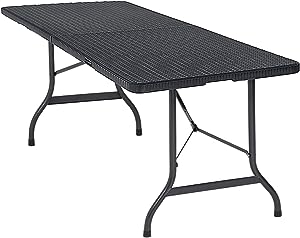 CASARIA Table de Jardin Pliable Pliante Plastique polyrotin Noire 180cm
