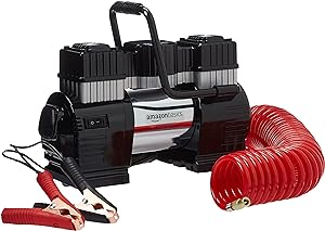 Compresseur d'Air Portable Amazon Basics - Numérique, Pinces Batterie, Étui, Noir/Rouge