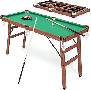 Costway Billard Américain Pliable Marron 138x67cm