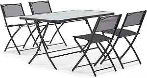 Jardinova Table de Jardin Pliable en Verre Noir