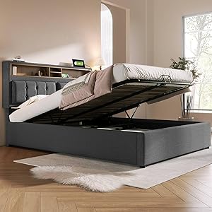 Komhtom Double Storage Bed Frame with Headboard Grey 160x200cm