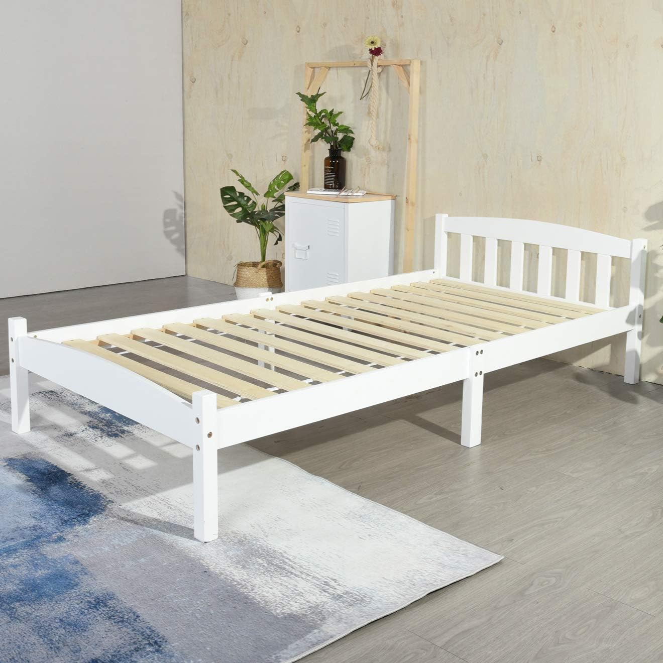 Lit Blanc Enfant Liepu 90x190cm Bois Massif