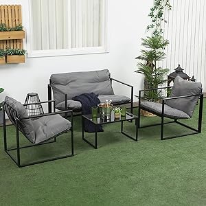 conjunto para jardín de 4 personas con sofa y mesa de Outsunny