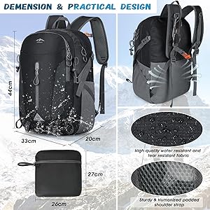 Sac à Dos De Randonnée 40L Pliable Et Ultraléger - Imperméable, Multiples Compartiments, Pour Voyage Et Sport