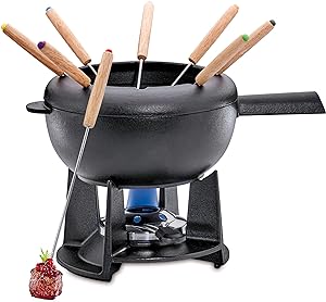 Service à fondue Spring Saas-Fee 20cm en fonte noir avec fourchettes
