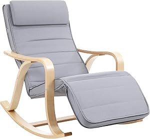 Songmics Fauteuil à Bascule Réglable en Bois, 150 kg.