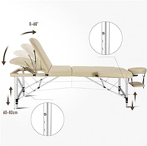 Table de Massage Careboda - Pliable 3 Zones, 70cm, Aluminium, Beige