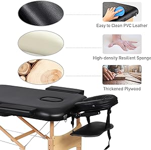 Table de Massage Pliable Careboda - 3 Sections, Hauteur Réglable, Éponge 4cm