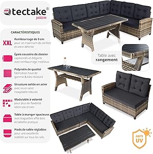 Tectake Canapé Rotin 6 Places XXL