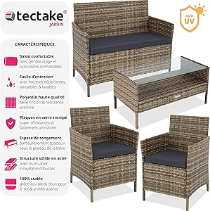 Tectake Poly Rattan 2-Places Salon De Jardin