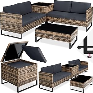 Tectake® Salon de Jardin 4P Modular Poly Rotin