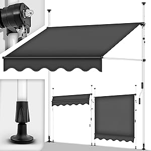 Tillvex Balcony Sun Awning with Manual Crank (Grey, 300cm)