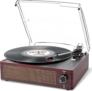 Trynnay Vinyl Record Player with Speakers - Deep Cherry